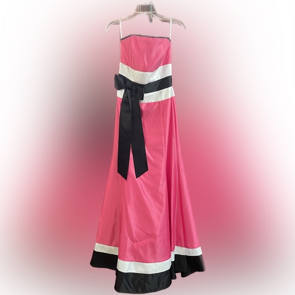 ⭐️HP⭐️ Gorgeous Floor Length Pink, Black, and White Jessica McClinktock Dress - Picture 4 of 13
